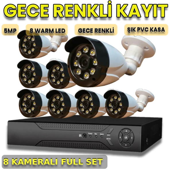 8 KAMERALI 8 WARM LEDLİ 1080P PLASTİK KASA GÜVENLİK KAMERA SETİ ürün görseli 1