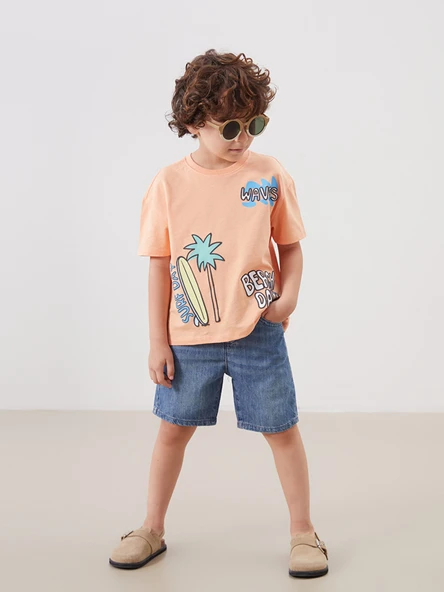 LCW Kids Mavi Beli Lastikli Erkek Çocuk Jean Şort ürün görseli 1