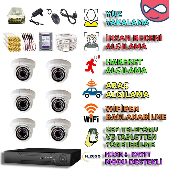 6 DOME KAMERALI 1080P 36 IRLED GÜVENLİK KAMERA SETİ ürün görseli 1