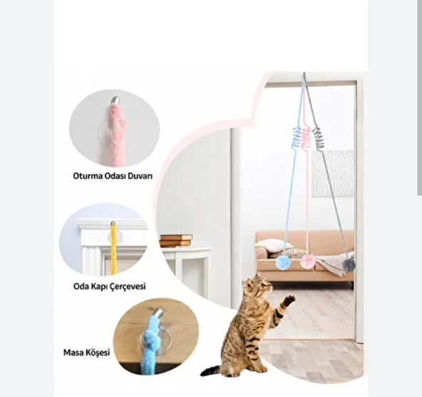 Etkileşimli Asılı Yaylı Peluş Tavşan Kedi Oltası-KARIŞIK RENK ürün görseli 1