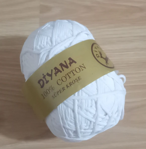 DİYANA %100 PAMUKLU SÜPER KROŞE,İP BEYAZ RENKLİ 100GR ürün görseli 1