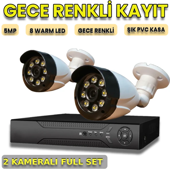 2 KAMERALI 8 WARM LEDLİ 1080P PLASTİK KASA GÜVENLİK KAMERA SETİ ürün görseli 1