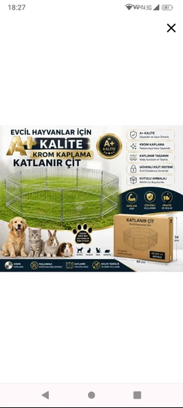 Evcil hayvanlar İçin A+ Kalite , Krom Kaplama Katlanır Çit ( 60x54 ) ürün görseli 1