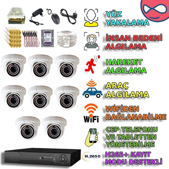 8 DOME KAMERALI 1080P 36 IRLED GÜVENLİK KAMERA SETİ ürün görseli 1