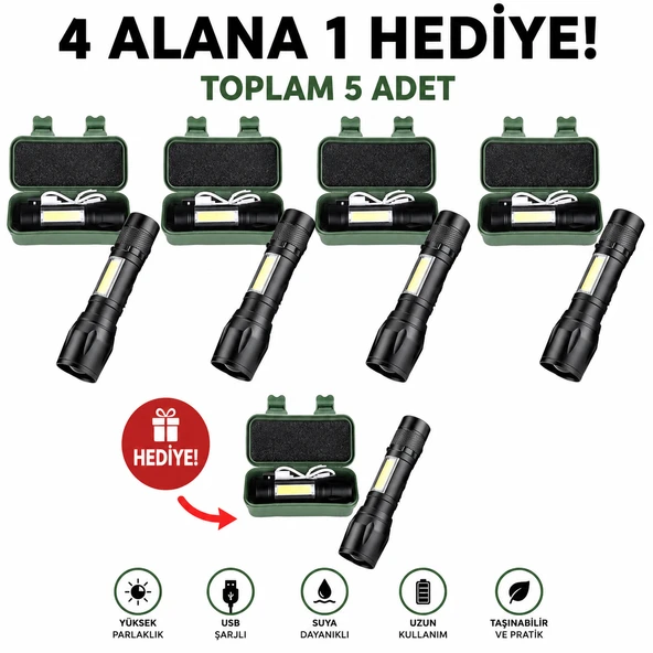 Cata Şarj Edilebilir Ledli El Feneri 5 Al 1 Öde ürün görseli 1