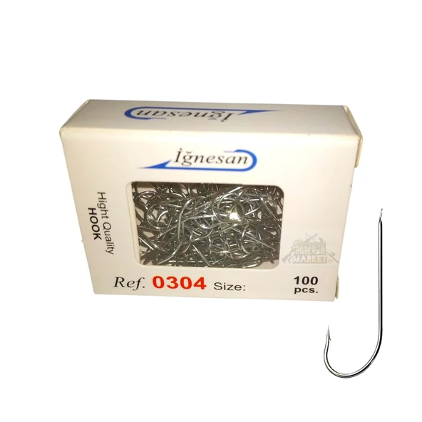 İğnesan 0304 Beyaz Uzun Gövde Düz Olta İğnesi 100lü Paket ürün görseli 1