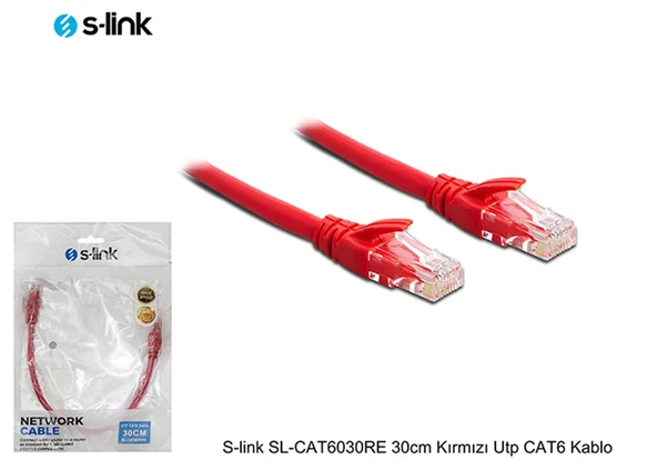 S-link SL-CAT6030RE 30cm Kırmızı Utp CAT6 Kablo ürün görseli 1