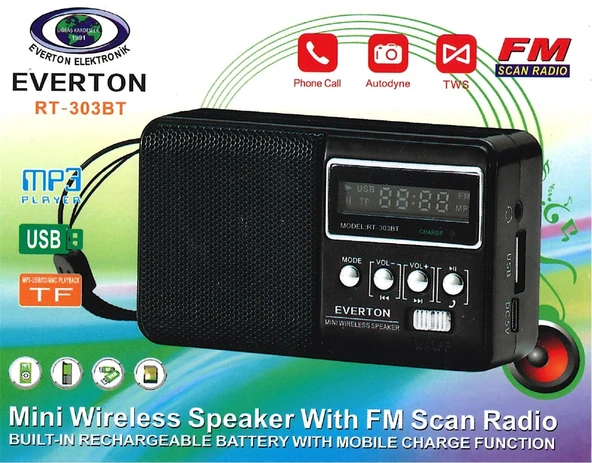 Everton Rt-303Bt Fm-Usb-Tf  Şarjlı Dijital Göstergeli Radyo ürün görseli 1