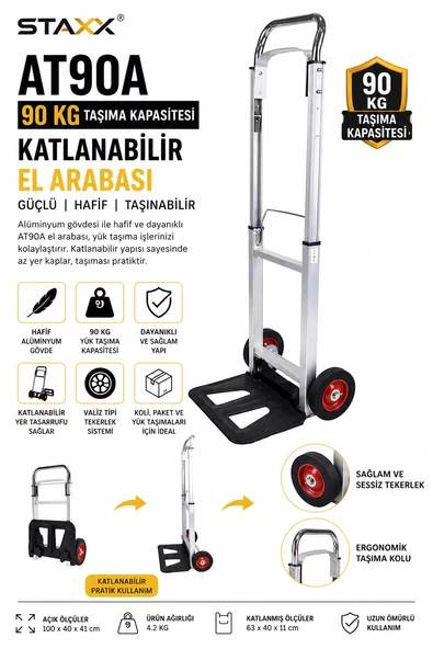 AT90A 90 Kg Katlanabilir El Arabası Alüminyum Koli Paket Yük Taşıma Arabası Teleskopik Valiz Tipi ürün görseli 1