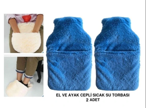 SICAK SU TORBASI 2 ADET,CEPLİ MAVİ PELUŞ TERMOFOR 32,5x17,5cm  1500 ML ürün görseli 1