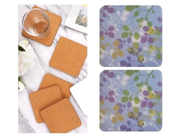 AHŞAP BARDAK ALTLIĞI 2 ADET ÇİÇEK DESEN 10x10cm ürün görseli 1