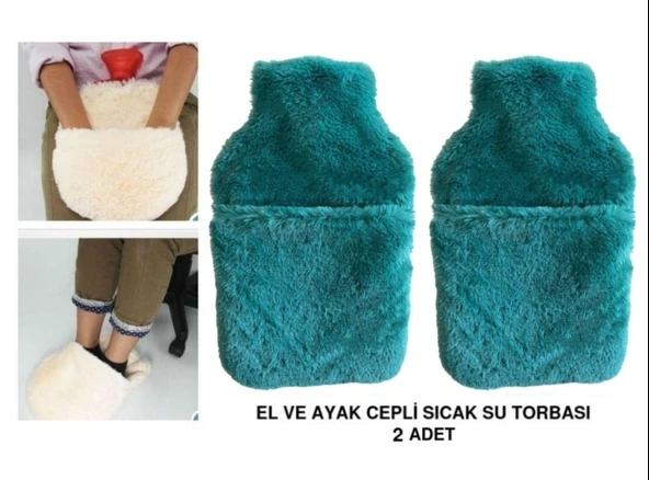 SICAK SU TORBASI 2 ADET,CEPLİ YEŞİL PELUŞ TERMOFOR 32,5x17,5cm  1500 ML ürün görseli 1