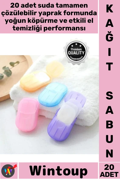#Sabunu Outdoor Hijyenik Pratik Taşınabilir El Temizliği Doğa Dostu Kağıt Seyahat Sabunu 20 Adet ürün görseli 1
