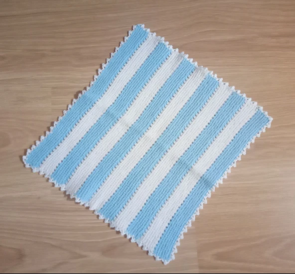 EL İŞİ PAMUKLU BANYO LİFİ,EL ÖRGÜSÜ MAVİ BEYAZ DUŞ LİFİ 32x30cm ürün görseli 1