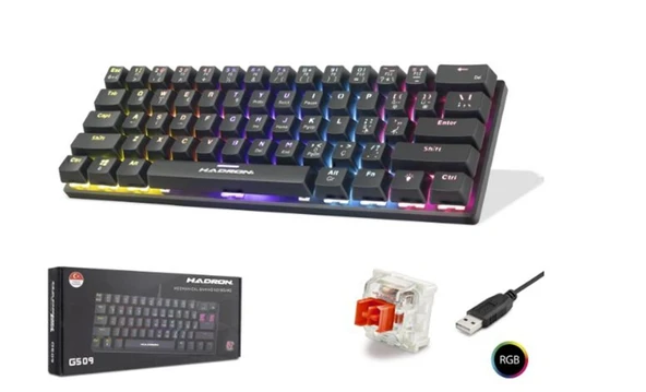 Hadron G509R Kablolu Oyuncu Mini Klavye Mekanik Red Switch Rgb Q Siyah ürün görseli 1