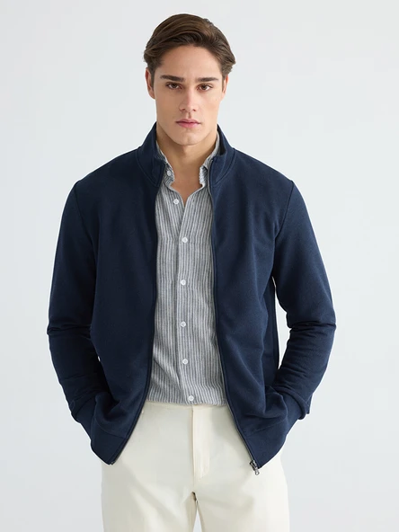 LCWAIKIKI Classic Lacivert Standart Kalıp Dik Yaka Erkek Fermuarlı Sweatshirt ürün görseli 1