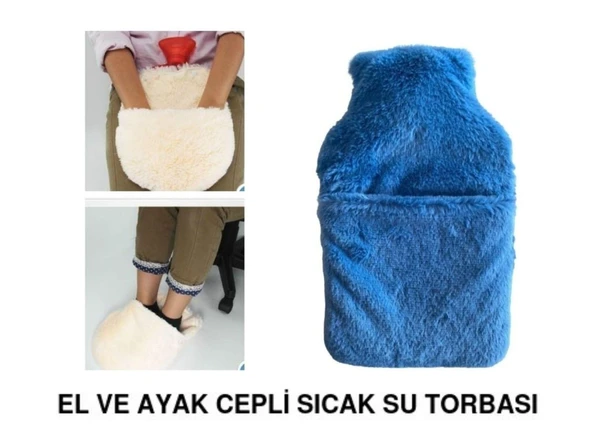 SICAK SU TORBASI CEPLİ MAVİ PELUŞ TERMOFOR 32,5x17,5cm  1500 ML ürün görseli 1