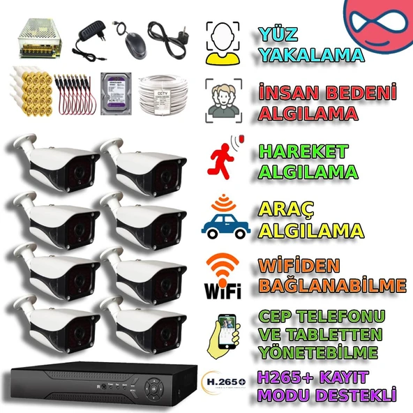 8 KAMERALI 36 IR LEDLİ METAL 5MP SONY LENS  KASA GÜVENLİK KAMERA SETİ ürün görseli 1