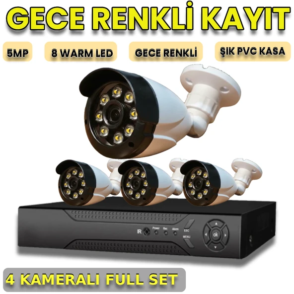 4 KAMERALI 8 WARM LEDLİ 1080P PLASTİK KASA GÜVENLİK KAMERA SETİ ürün görseli 1