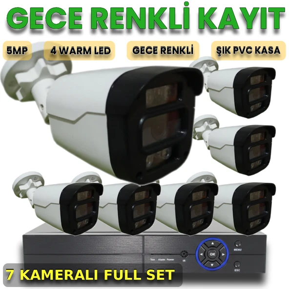 7 Kameralı İnsan Araç Yüz Algılayan Gece Renkli Gösteren Plastik Kasa Güvenlik Kamera Seti ürün görseli 1