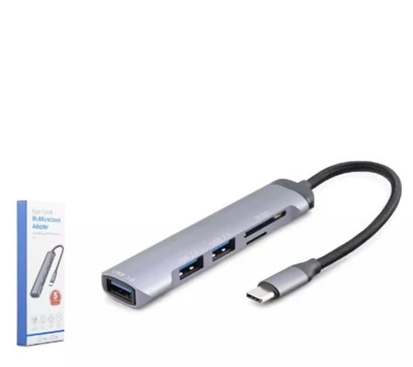 HADRON HDX7039 USB HUB COMBO 5IN1 USB type-c SD + TF CARD GRİ ürün görseli 1