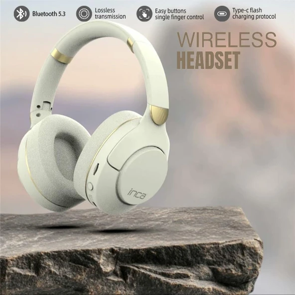 Inca IBK-503B Beyaz 5.3 Bluetooth Wireless Kulaklık Micro Sd Kulaklık 400mah Type-c To USB ürün görseli 1