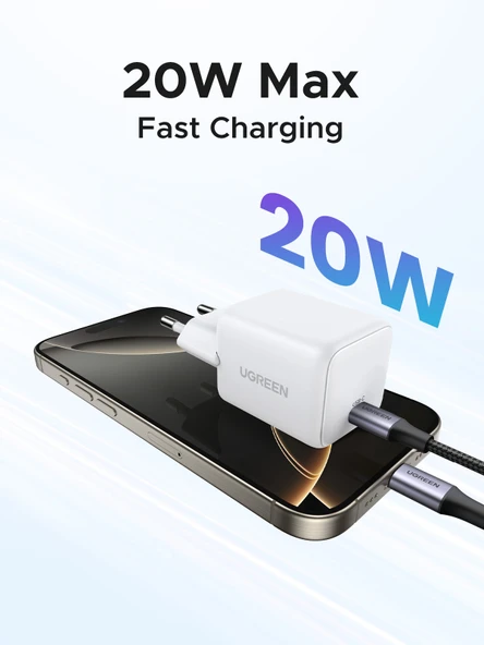 UGREEN 20W GaN Hızlı Şarj Cihazı 1 USB-C Port Beyaz ürün görseli 1