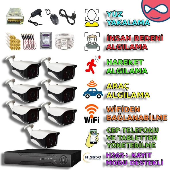 7 KAMERALI 36 IR LEDLİ METAL 5MP SONY LENS  KASA GÜVENLİK KAMERA SETİ ürün görseli 1