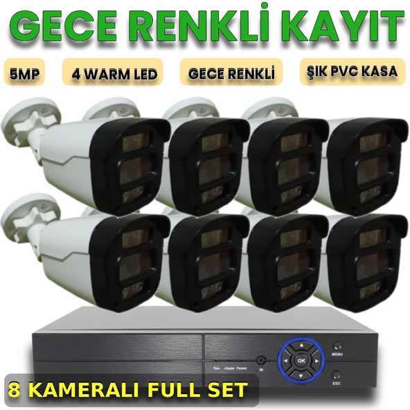 8 Kameralı İnsan Araç Yüz Algılayan Gece Renkli Gösteren Plastik Kasa Güvenlik Kamera Seti ürün görseli 1