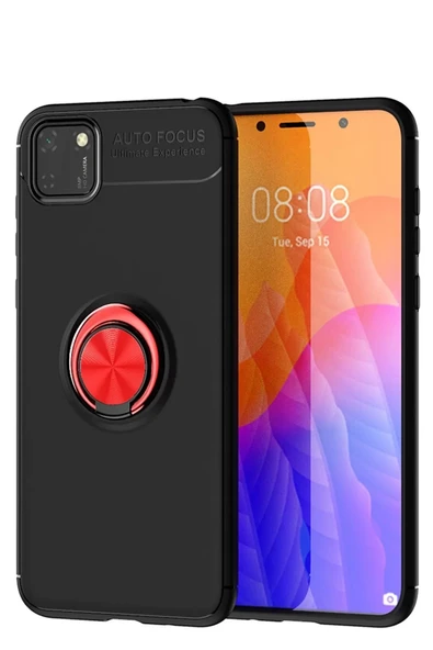 Newface Huawei Y5P Kılıf Range Yüzüklü Silikon - Siyah-Kırmızı ürün görseli 1