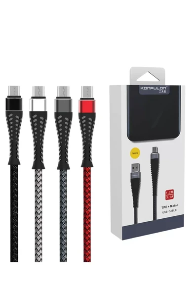 Konfulon S61 Micro USB Kablo 1.2M 2.1A - Siyah - Resim 2