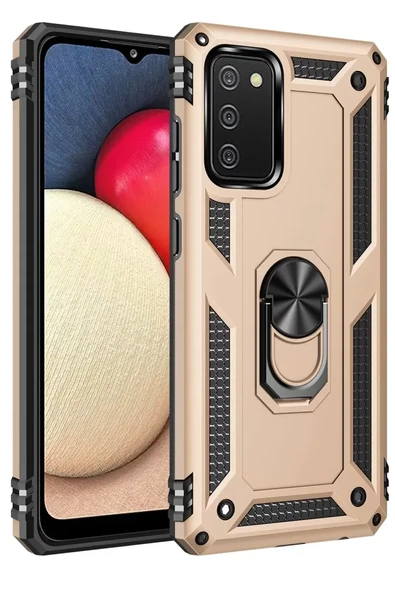 Newface Samsung Galaxy A02S Kılıf Sofya Yüzüklü Silikon Kapak - Gold ürün görseli 1