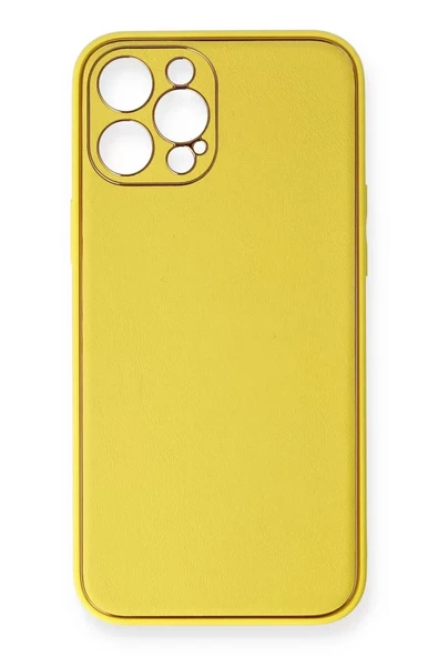 Newface Apple iPhone 12 Pro Max Kılıf Coco Deri Silikon Kapak - Sarı ürün görseli 1