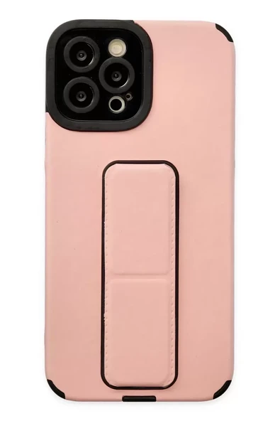 Newface Apple iPhone 12 Pro Max Kılıf Mega Standlı Silikon - Pudra ürün görseli 1
