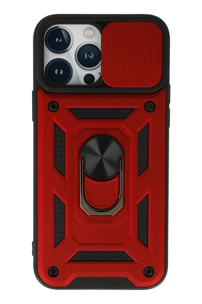 Newface Apple iPhone 13 Pro Max Kılıf Pars Lens Yüzüklü Silikon - Kırmızı ürün görseli 1