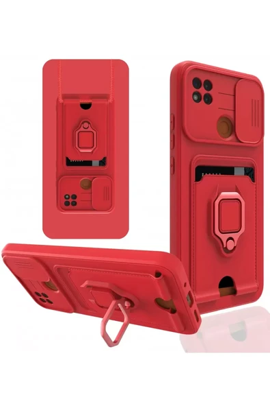 Newface Xiaomi Redmi 9C Kılıf Zuma Kartvizitli Yüzüklü Silikon - Kırmızı ürün görseli 1