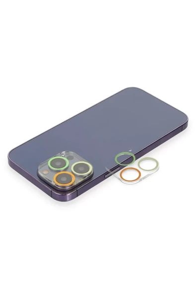Newface Apple iPhone 13 Pro Max Renkli Kamera Lens Koruma Cam - Sarı-Turuncu ürün görseli 1