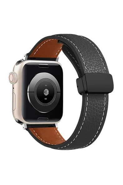 Newface Apple Watch 38mm KR414 Daks Deri Kordon - Siyah ürün görseli 1
