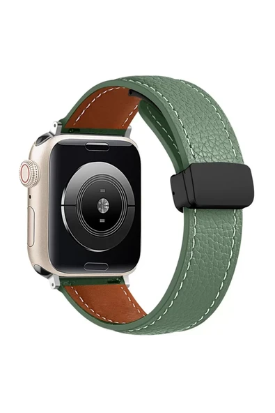 Newface Apple Watch 38mm KR414 Daks Deri Kordon - Koyu Yeşil ürün görseli 1