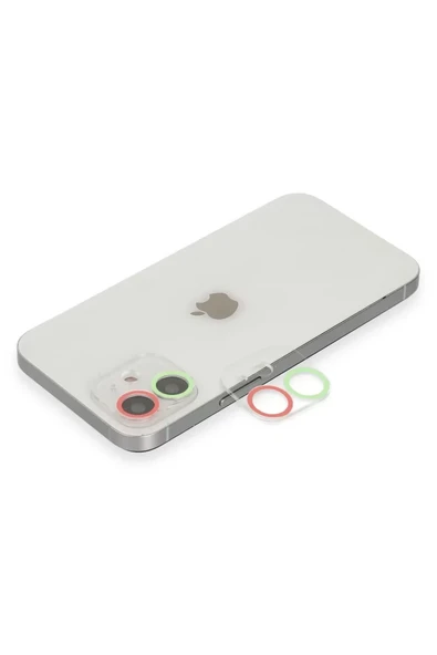 Newface Apple iPhone 12 Renkli Kamera Lens Koruma Cam - Yeşil-Pembe ürün görseli 1