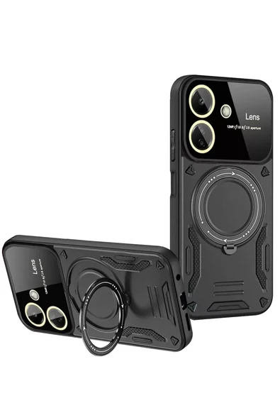 Newface Xiaomi Redmi 13C Kılıf Joy Lens Standlı Kapak - Siyah ürün görseli 1