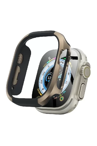 Movenchy Apple Watch Ultra 49mm MO-WT3 Alüminyum Camlı Kasa Ekran Koruyucu - Gold ürün görseli 1