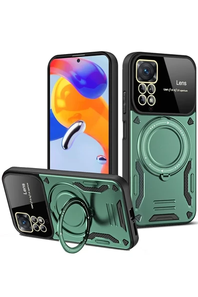 Newface Xiaomi Redmi Note 12 Pro 4G Kılıf Joy Lens Standlı Kapak - Koyu Yeşil ürün görseli 1