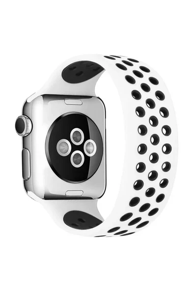 Newface Apple Watch 38mm Ayarlı Delikli Silikon Kordon - Beyaz-Siyah ürün görseli 1