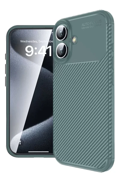 Newface Apple iPhone 16 Kılıf Auto Focus Karbon Kapak - Koyu Yeşil ürün görseli 1
