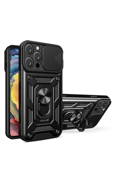 Newface Apple iPhone 16 Pro Max Kılıf Pars Lens Yüzüklü Silikon - Siyah ürün görseli 1