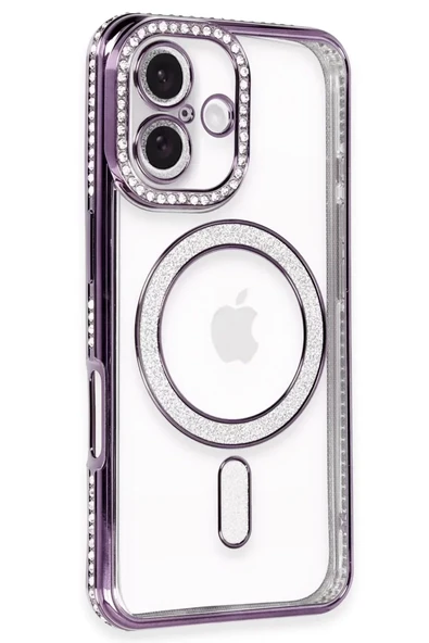 Newface Apple iPhone 16 Kılıf Joke Simli Magneticsafe Kılıf - Derin Mor ürün görseli 1