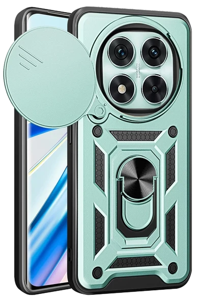 Newface Xiaomi Redmi Note 14 Pro 4G Kılıf Pars Lens Yüzüklü Silikon - Yeşil ürün görseli 1