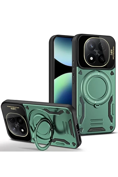 Newface Xiaomi Redmi Note 14 Pro 5G Kılıf Joy Lens Standlı Kapak - Koyu Yeşil ürün görseli 1