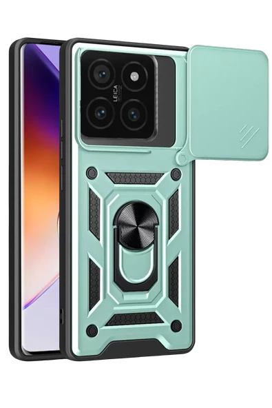 Newface Xiaomi Mi 14T Pro Kılıf Pars Lens Yüzüklü Silikon - Yeşil ürün görseli 1